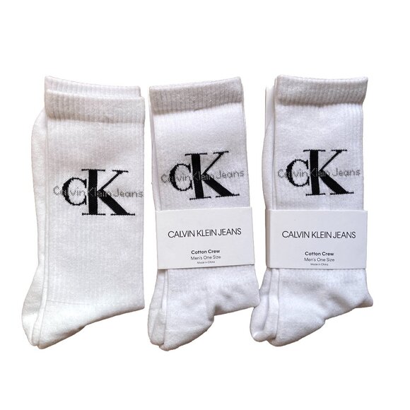CALVIN KLEIN JEANS WHITE COTTON BLEND CREW SOCKS MENS ONE SIZE FITS ALL - Picture 1 of 2